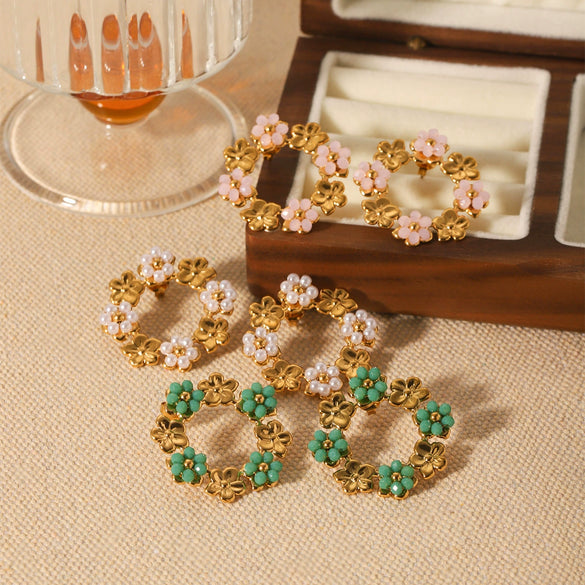 Women's Stainless Steel Flower Geometric Electroplated Earrings