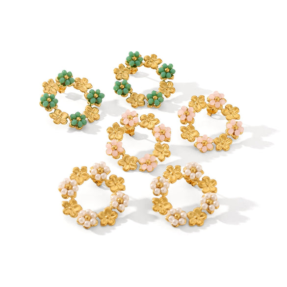 Women's Stainless Steel Flower Geometric Electroplated Earrings