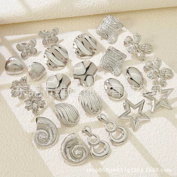 Women's Stainless Steel Flower Heart Drop Geometric Earrings Electroplated