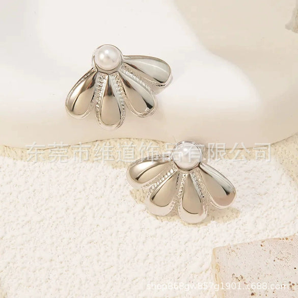 Women's Stainless Steel Flower Heart Drop Geometric Earrings Electroplated