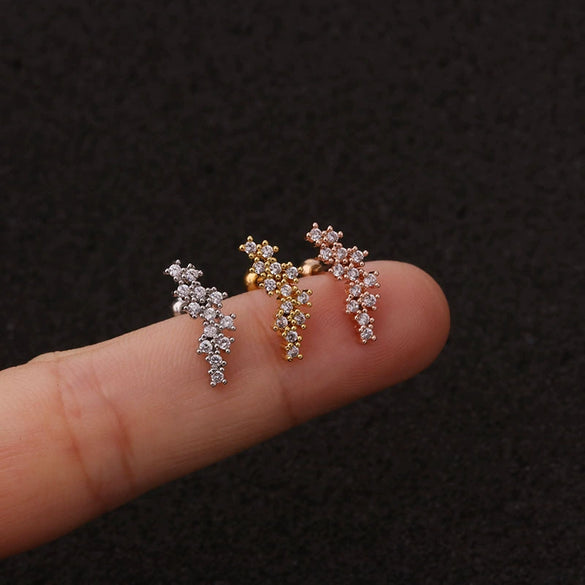 Women's Stainless Steel Flower Inlaid Zircon Ear Nail Earrings