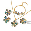 Women's Stainless Steel Flower Jewelry Set With Rhinestones Shell Pendant Necklace Bracelet Earrings And Ring 18K Vacuum Plated