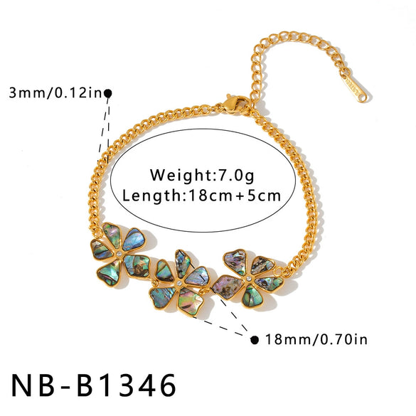 Women's Stainless Steel Flower Jewelry Set With Rhinestones Shell Pendant Necklace Bracelet Earrings And Ring 18K Vacuum Plated