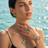 Women's Stainless Steel Flower Jewelry Set With Rhinestones Shell Pendant Necklace Bracelet Earrings And Ring 18K Vacuum Plated