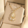 Women's Stainless Steel Flower Pendant Necklace With Mixed Gemstone Setting And Electroplating In Simple Geometric Style