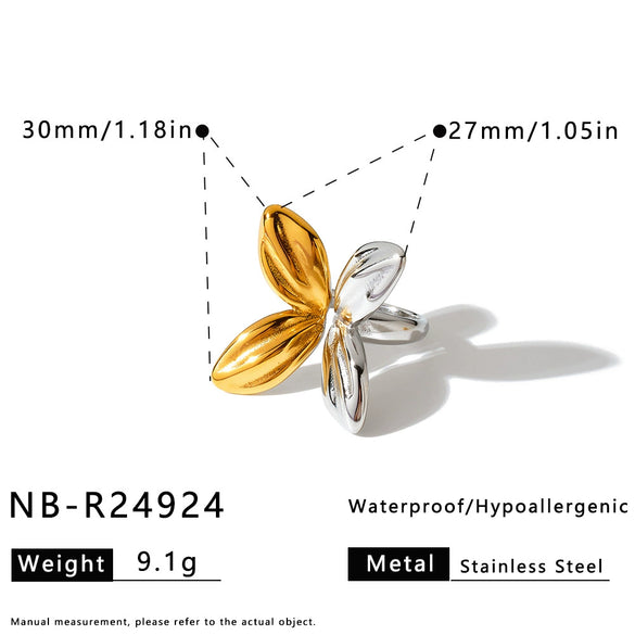 Women's Stainless Steel Flower Shaped Open Ring With 18K Gold Vacuum Plating Lightweight Modern Geometric Style