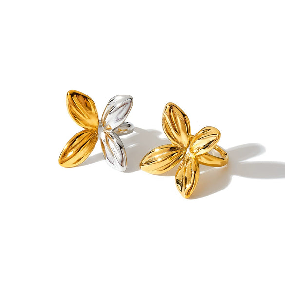 Women's Stainless Steel Flower Shaped Open Ring With 18K Gold Vacuum Plating Lightweight Modern Geometric Style