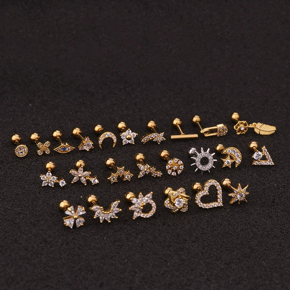 Women's Stainless Steel Flower Stud Earrings Inlaid With Zircon