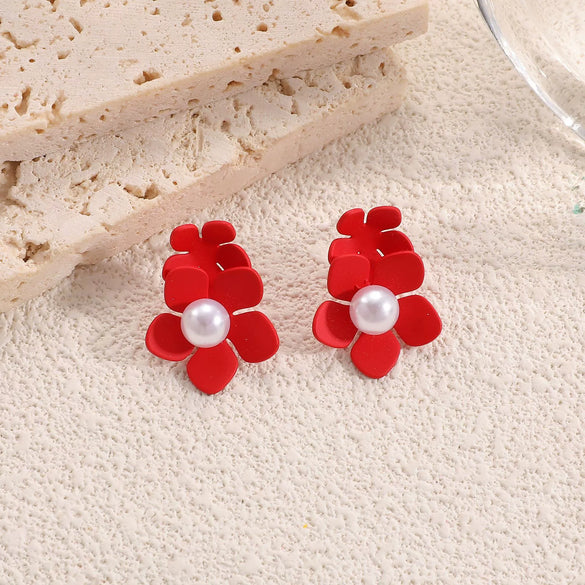Women's Stainless Steel Flower Stud Earrings With Pearl Accents Simple Elegant And Versatile Floral Jewelry