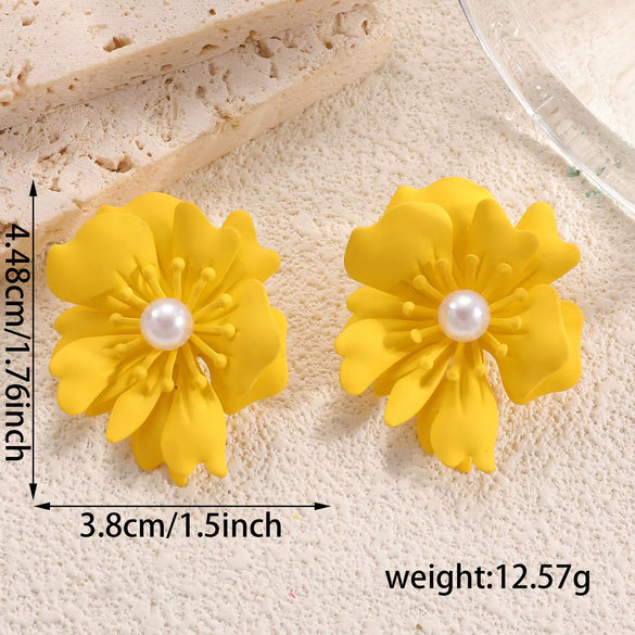 Women's Stainless Steel Flower Stud Earrings With Pearl Accents Simple Elegant And Versatile Floral Jewelry