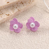 Women's Stainless Steel Flower Stud Earrings With Pearl Accents Simple Elegant And Versatile Floral Jewelry