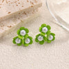 Women's Stainless Steel Flower Stud Earrings With Pearl Accents Simple Elegant And Versatile Floral Jewelry
