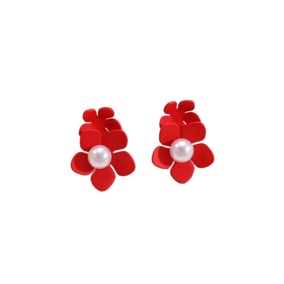Women's Stainless Steel Flower Stud Earrings With Pearl Accents Simple Elegant And Versatile Floral Jewelry