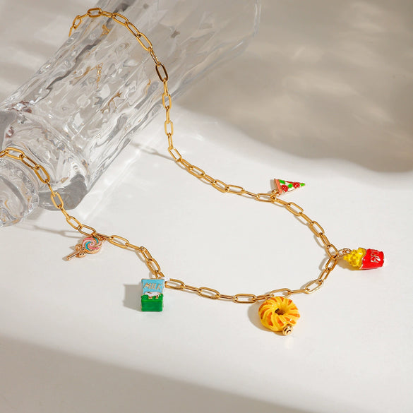 Women's Stainless Steel Food Fruit Style Clavicle Chain Pendant Necklace With Electroplating