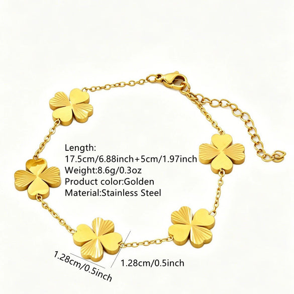 Women's Stainless Steel Four Leaf Clover Flower Bracelet With Electroplated Finish Elegant Temperament Style Light Luxury Jewelry