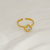 Women's Stainless Steel Four Leaf Clover Open Ring With Shell Inlay Geometric Line Design Adjustable Fashion Jewelry