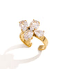 Women's Stainless Steel Four Leaf Clover Zirconia Ring With Geometric Design And Pvd Vacuum Gold Plating