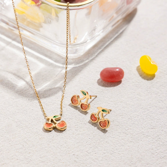 Women's Stainless Steel Fruit Pattern Necklace And Earring Set With Electroplating