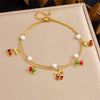 Women's Stainless Steel Fruit Shape Cherry Pendant Doublelayer Chain Anklet