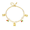 Women's Stainless Steel Fruit Shape Cherry Pendant Doublelayer Chain Anklet