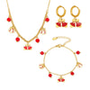 Women's Stainless Steel Garnet Enamel Geometric Pendant Jewelry Set With Necklace Bracelet And Earrings