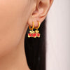 Women's Stainless Steel Garnet Enamel Geometric Pendant Jewelry Set With Necklace Bracelet And Earrings