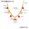 Women's Stainless Steel Garnet Enamel Geometric Pendant Jewelry Set With Necklace Bracelet And Earrings