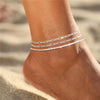 Women's Stainless Steel Geometric Anklet Set Sparkling Fashion Beach Foot Jewelry Versatile Silver Tone Ankle Chain Accessories