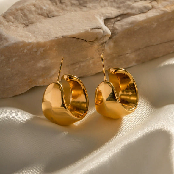 Women's Stainless Steel Geometric Arc Earrings With Electroplating
