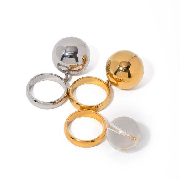 Women's Stainless Steel Geometric Ball Pendant Ring Jewelry Electroplated