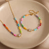 Women's Stainless Steel Geometric Bamboo Pattern Necklaces And Bracelets With Zircon And Imitation Shell Accents Vacuum Plated Finish