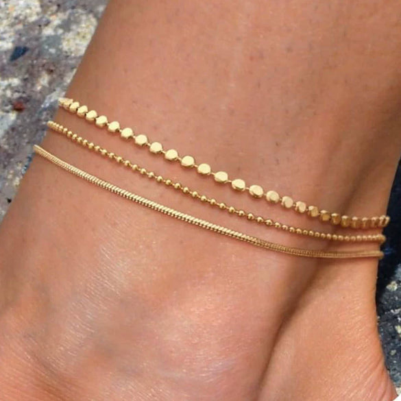 Women's Stainless Steel Geometric Beach Foot Jewelry Set Retro Multi Layered Anklet And Foot Chain Fashion Style Accessories