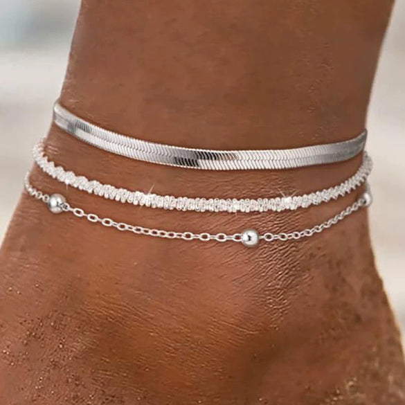 Women's Stainless Steel Geometric Beach Foot Jewelry Set Retro Multi Layered Anklet And Foot Chain Fashion Style Accessories
