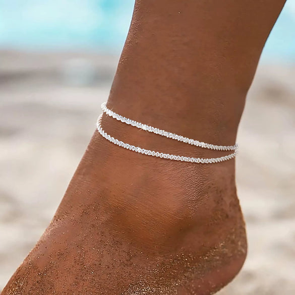 Women's Stainless Steel Geometric Beach Foot Jewelry Set Retro Multi Layered Anklet And Foot Chain Fashion Style Accessories