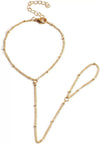 Women's Stainless Steel Geometric Bead Bracelet And Finger Chain Set With Electroplated Simple Fashion Jewelry