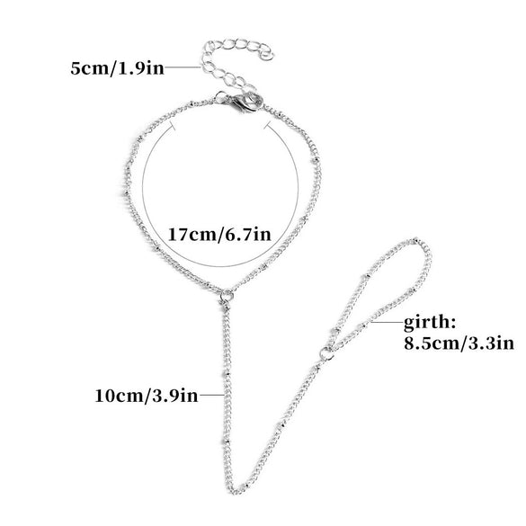 Women's Stainless Steel Geometric Bead Bracelet And Finger Chain Set With Electroplated Simple Fashion Jewelry