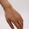 Women's Stainless Steel Geometric Beaded Finger Chain And Bracelet 18K Gold Plated Jewelry