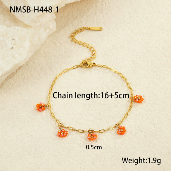 Women's Stainless Steel Geometric Beaded Pendant Bracelet Electroplated Fashion Jewelry