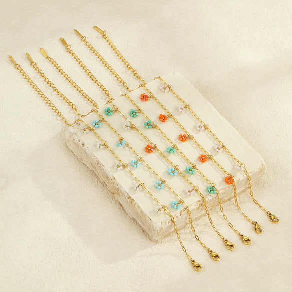 Women's Stainless Steel Geometric Beaded Pendant Bracelet Electroplated Fashion Jewelry