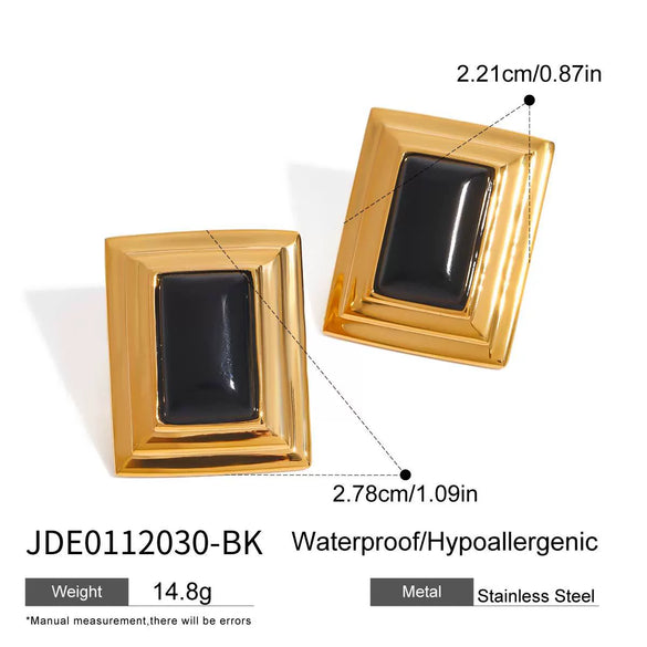 Women's Stainless Steel Geometric Black Agate Earrings With Original Design And Electroplating Treatment