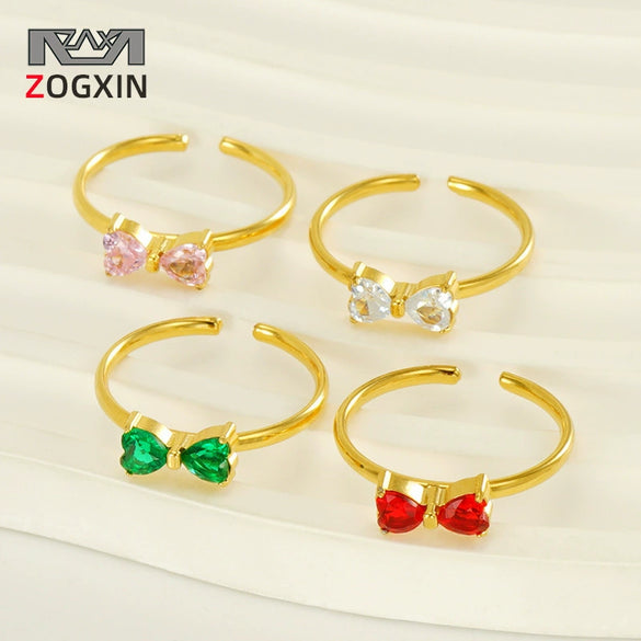 Women's 316L Stainless Steel Geometric Bow Ring Inlaid With Zircon