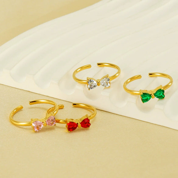 Women's 316L Stainless Steel Geometric Bow Ring Inlaid With Zircon