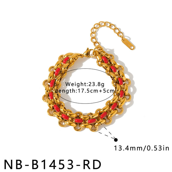 Women's Stainless Steel Geometric Bracelet With Dopamine Color Oil Drip Design And 18K Vacuum Plated Finish