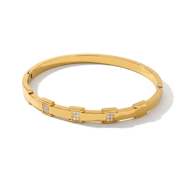 Women's Stainless Steel Geometric Bracelet With Rhinestone Accents And Goldtone Vacuum Electroplated Finish