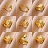 Women's Stainless Steel Geometric Butterfly Open Leaf Snake Retro Popular Ring With Electroplating