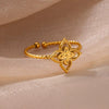 Women's Stainless Steel Geometric Butterfly Open Leaf Snake Retro Popular Ring With Electroplating