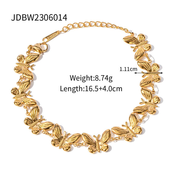 Women's Stainless Steel Geometric Butterfly Woven Chain Electroplated Bracelet Jewelry