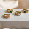 Women's Stainless Steel Geometric Carved Diamond Ring Jewelry With Electroplating Side Stripes Style
