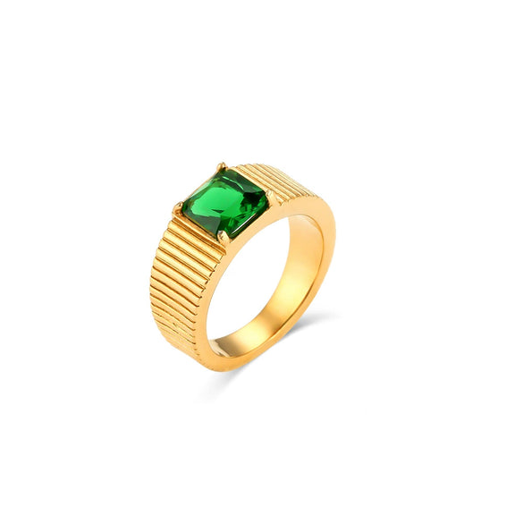 Women's Stainless Steel Geometric Carved Diamond Ring Jewelry With Electroplating Side Stripes Style