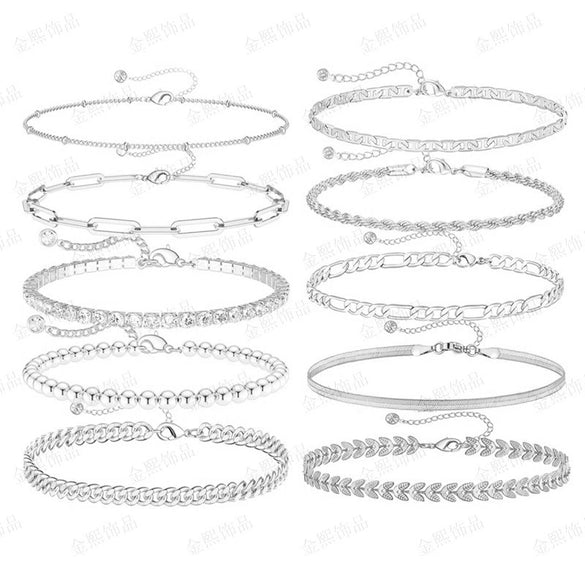 Women's Stainless Steel Geometric Chain Bracelet Set With Flat Snake Chain And Paperclip Chain Electroplated Simple Versatile Jewelry